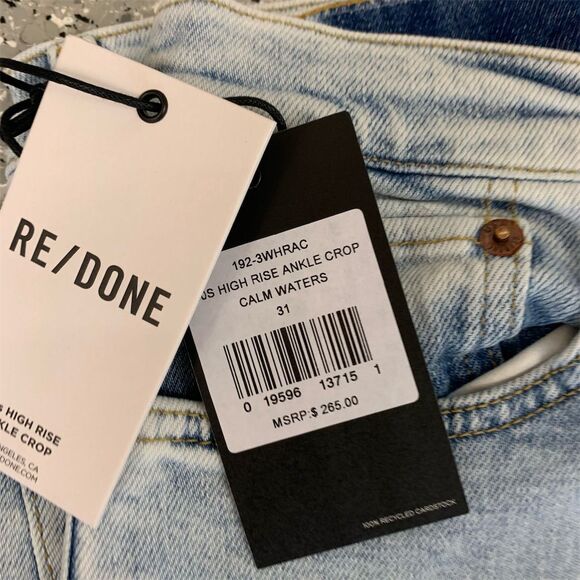 RE/DONE Women's High Rise Ankle Crop Jeans Size 31 Blue Light Wash - Picture 3 of 13